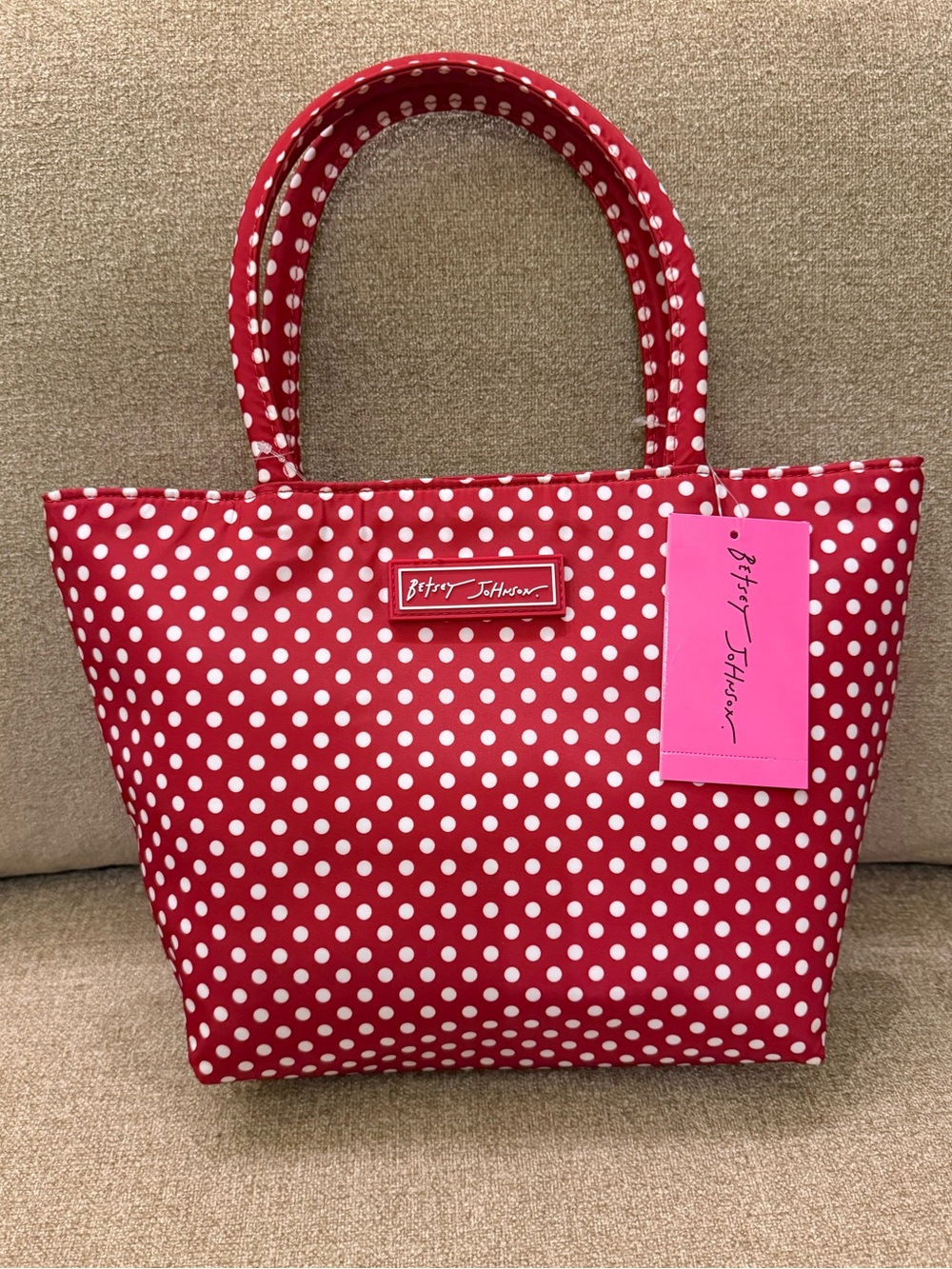 NWT Betsey Johnson Polka Dots Red & White Insulated Lunch Tote Bag Brand New